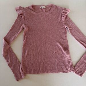 Madewell Ruffle Long Sleeve Pullover Sweater Women’s Medium Dusty Pink Soft